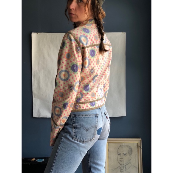 MOSCHINO Patel Print Moto Style Cotton Jacket - Picture 7 of 8